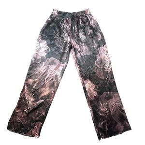 Fashion Nova Pants Womens M Grey Satin Floral Wide Leg Pant B22507PT0601 Flowy
